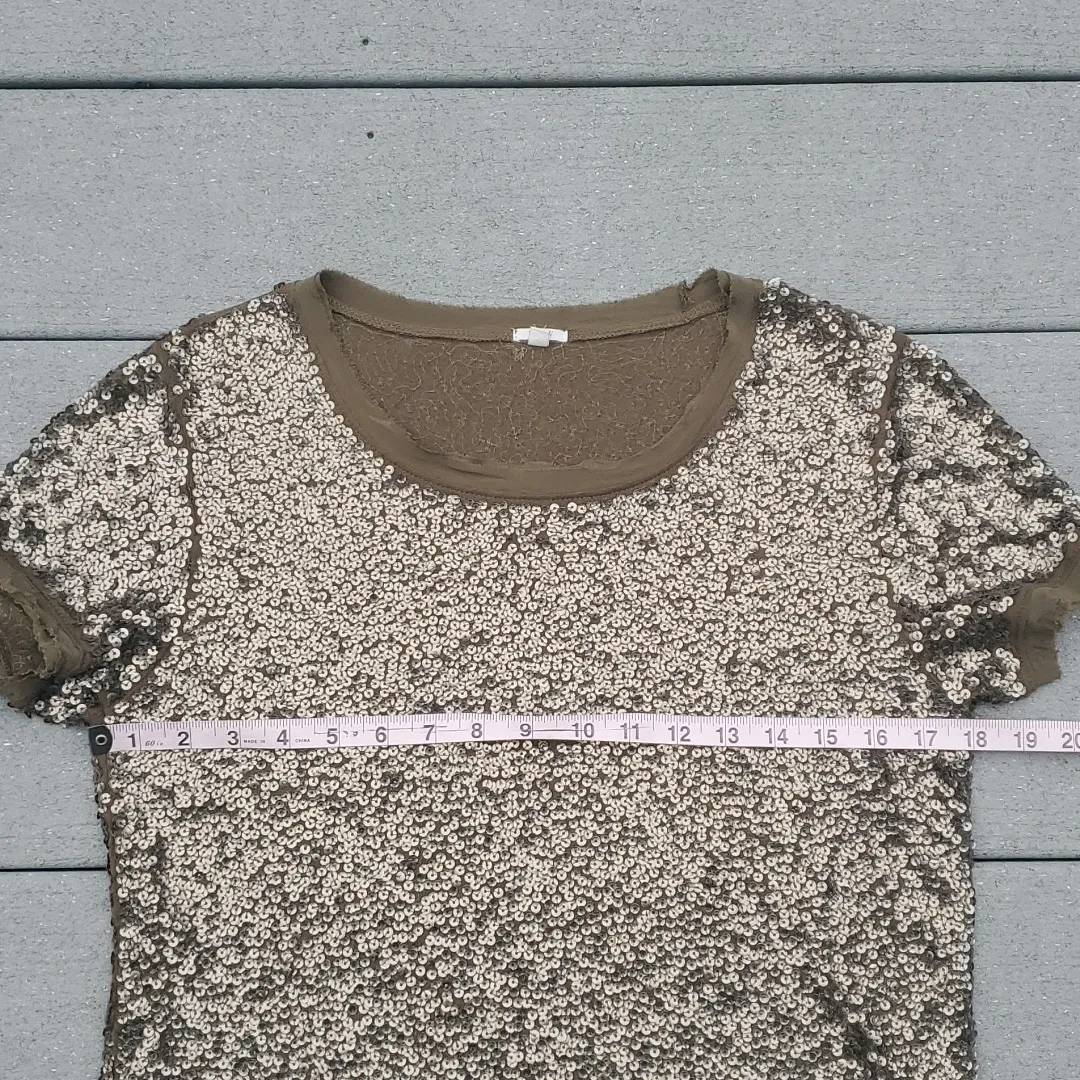 J. Crew Short Sleeve Sequin Top With Silk Trim - Image 9