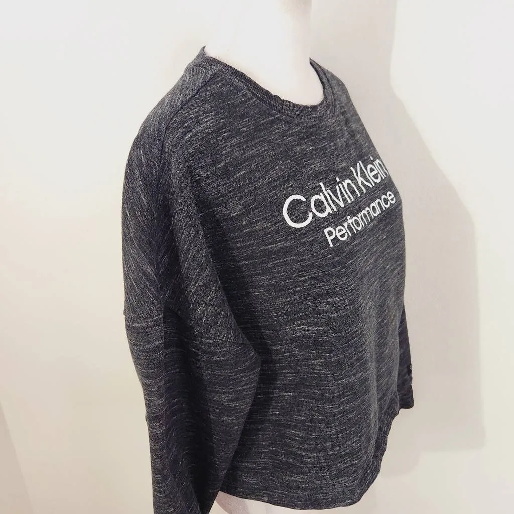 Calvin Klein Performance Gray Cropped Logo Sweatshirt Size Small Gray Sweatshirt - Image 3