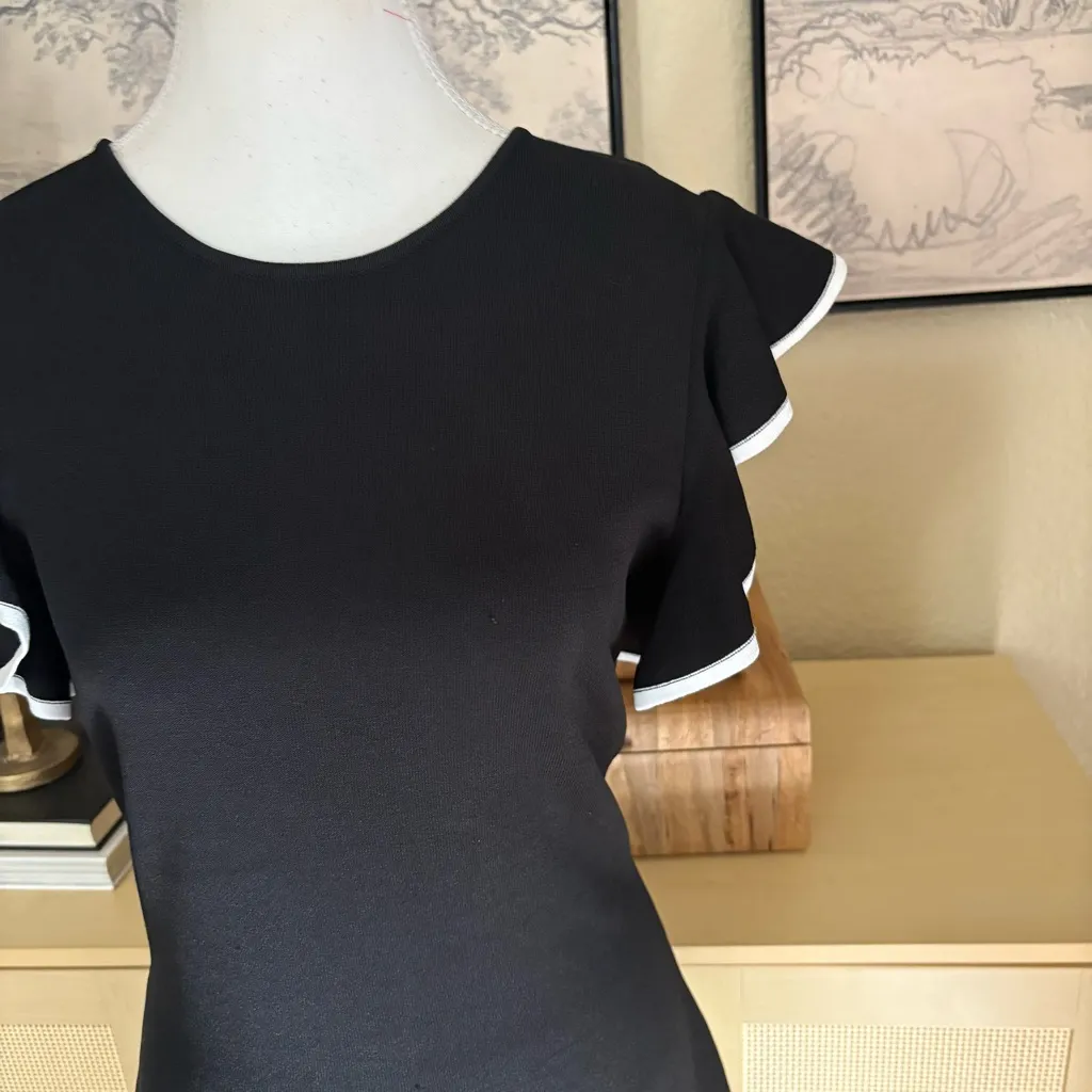 Shoshanna SHOSHANNA Black Knit Saya Dress Ruffle Sleeves‎ Size Medium - Image 4