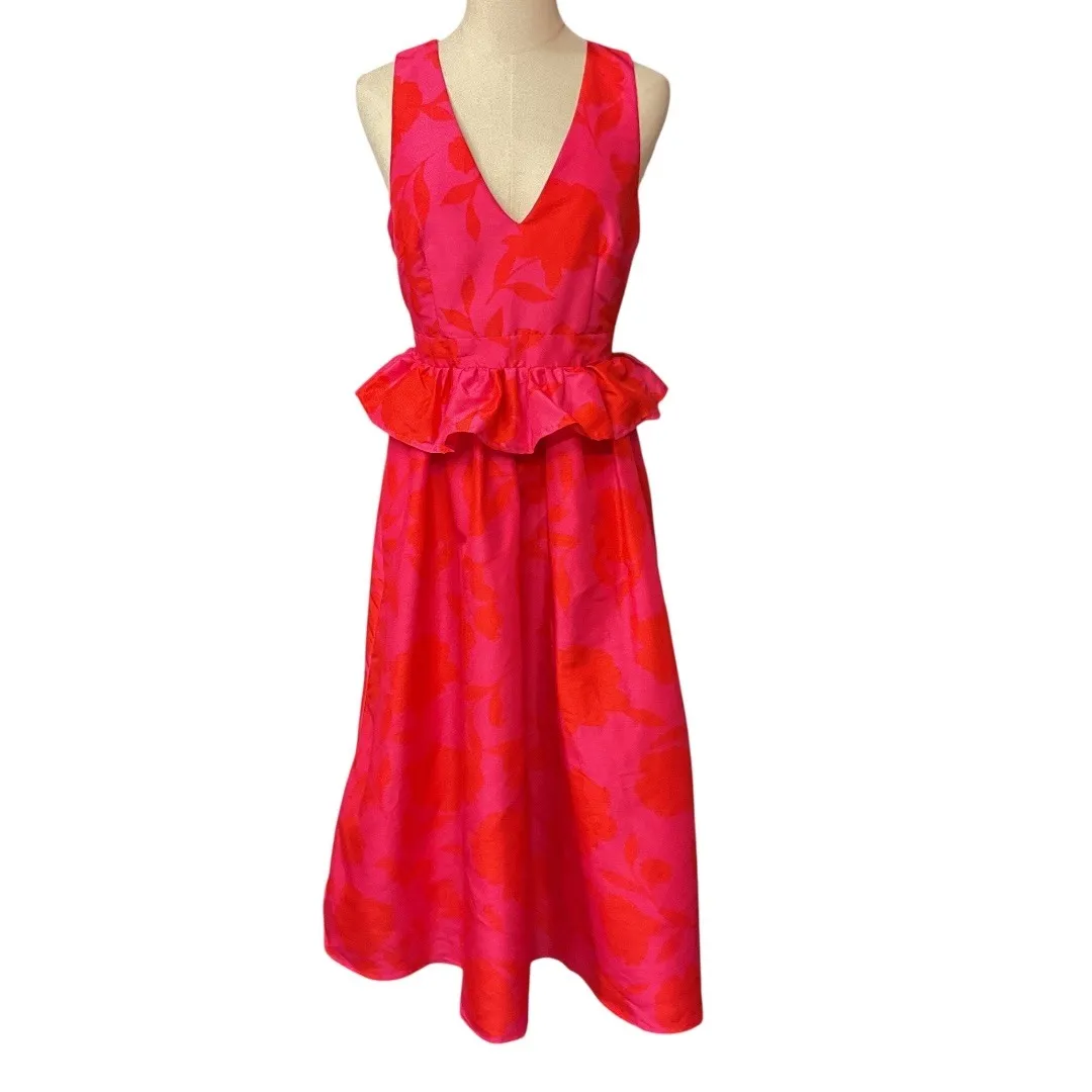 Kate Spade Target Red Pink Classic Floral Sleeveless Peplum Midi Dress Sz 6 NWT‎ - Image 6