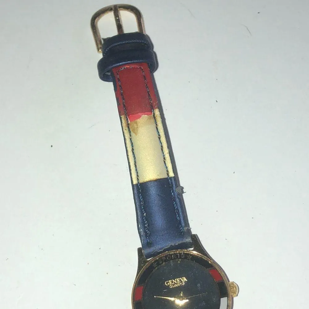Geneva Quartz Red & Blue USA Sports Vintage Retro Watch NEW BATTERY Black - Image 4