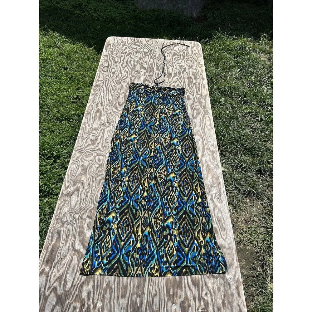 Jordan Taylor Women Large Blue‎ Black Long Maxi Summer Beach Strapless Dress - Image 4