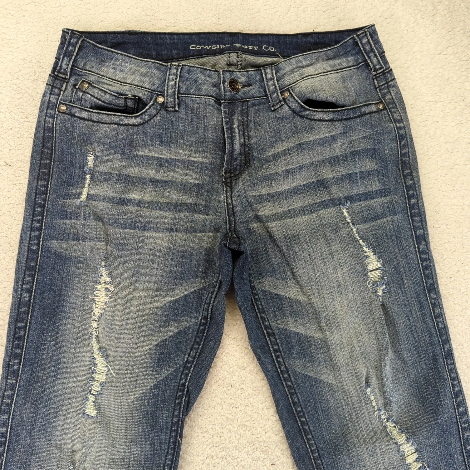 Cowgirl Tuff Don't Fence Me In Distressed Jeans Womens Bootcut Medium Wash 31x31 Blue Size 31 - Image 3