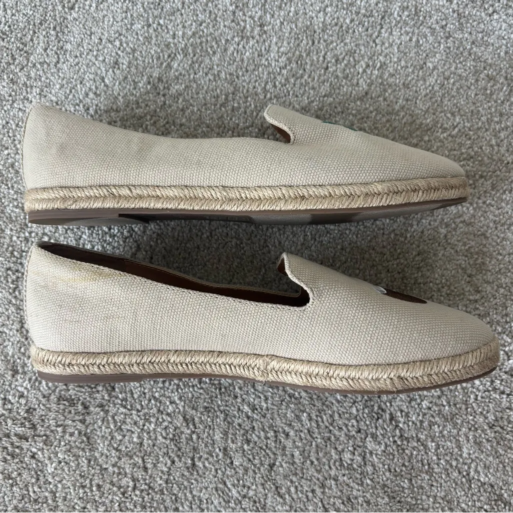 J. Crew Tropical Embroidered Tan Espadrilles Slip On Loafer Palm Tree Cocktail - Image 5