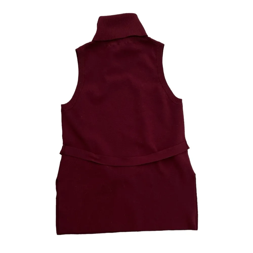 Anthropologie Belted Turtleneck Sleeveless Wool Blend Sweater | Burgundy | XS - Image 3