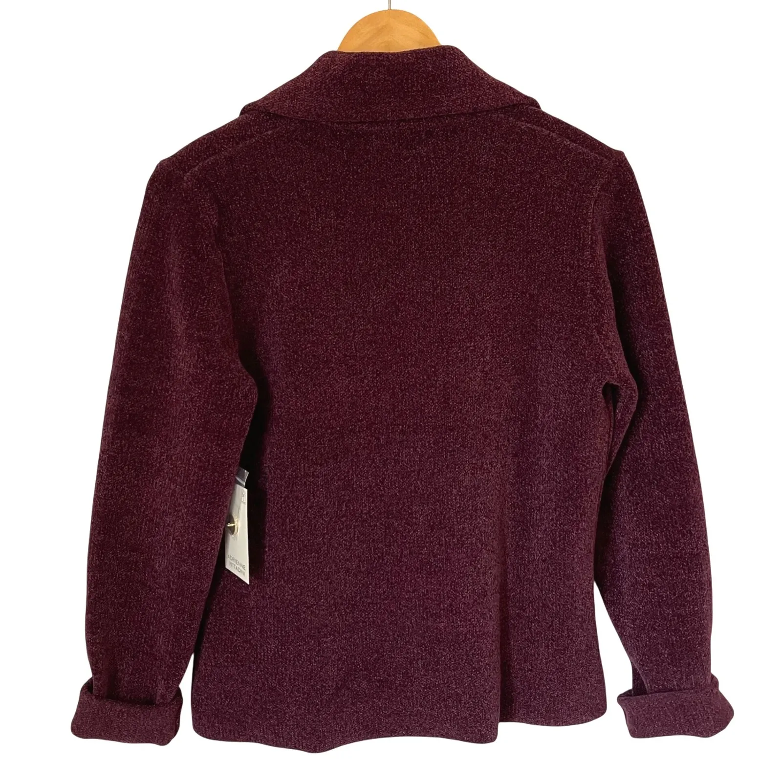 Adrienne Vittadini Women Burgundy Chenille Blazer Jacket Medium Button Front NWT - Image 3