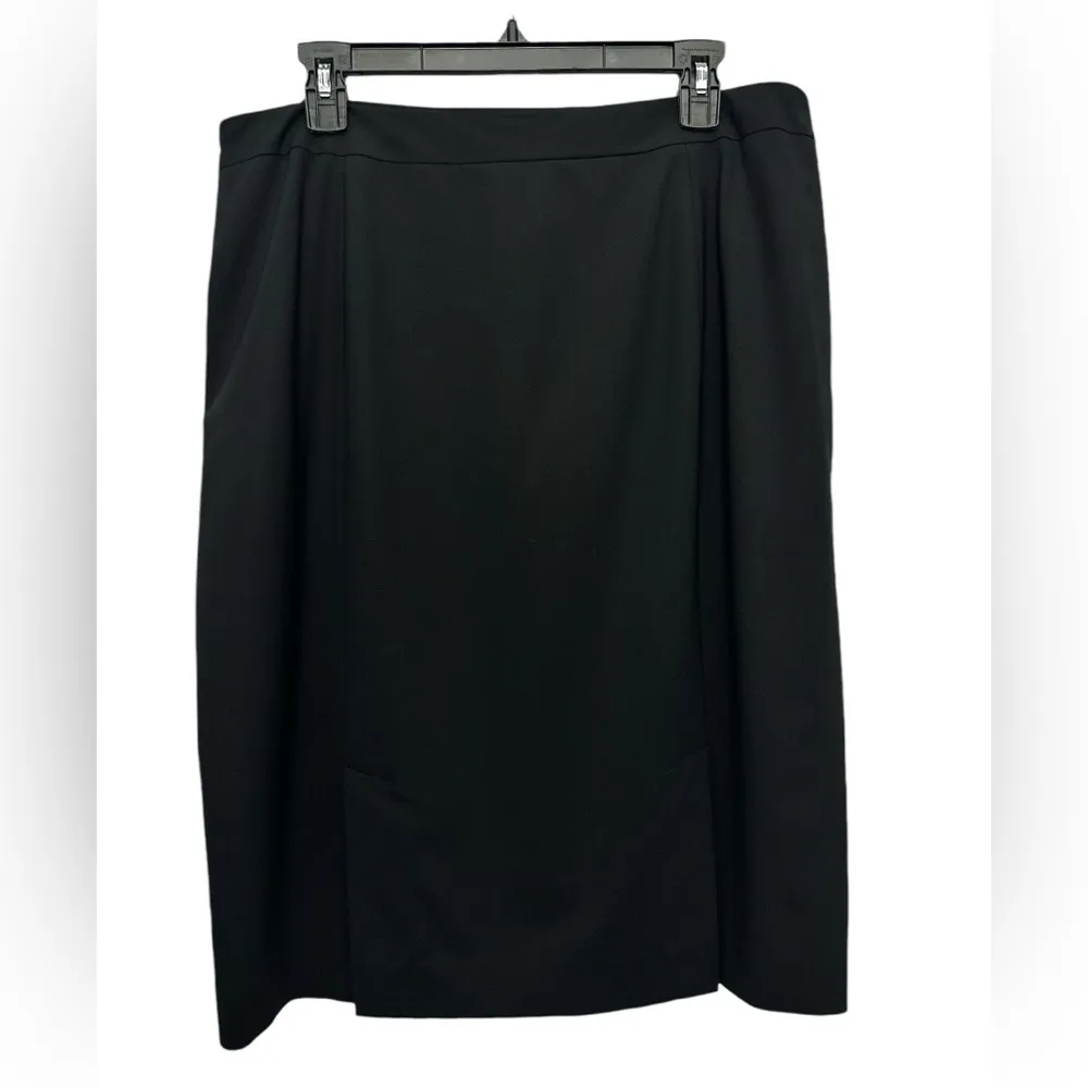 Lafayette 148 Virgin Wool Midi Skirt Size 14 Black Career Wear Professional - Image 2