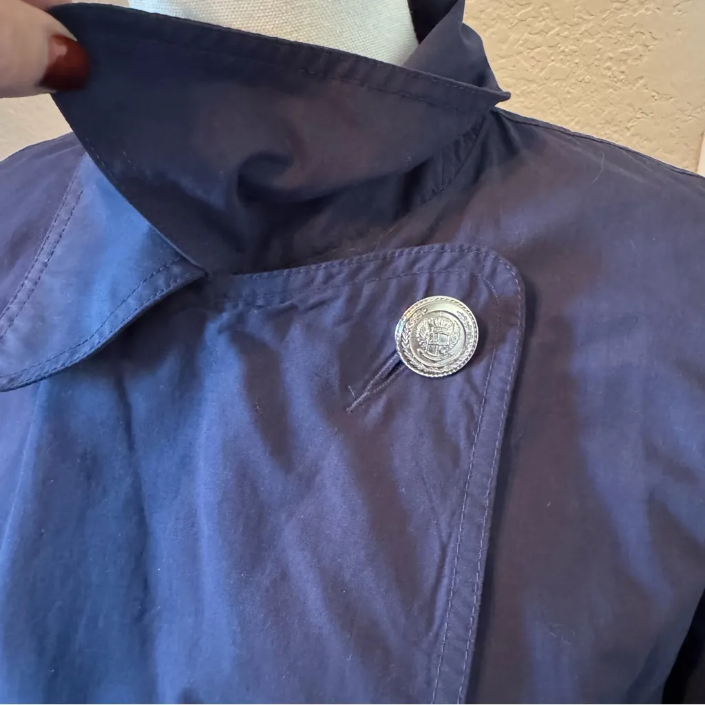 Vintage Lizsport Navy Blue Double Breasted Coat Silver Crest Buttons Small S - Image 6
