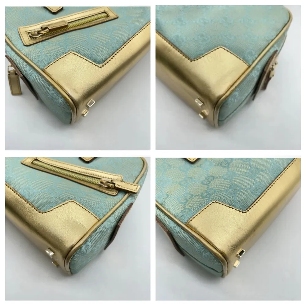 Gucci GG emerald blue and gold handbag - Image 5
