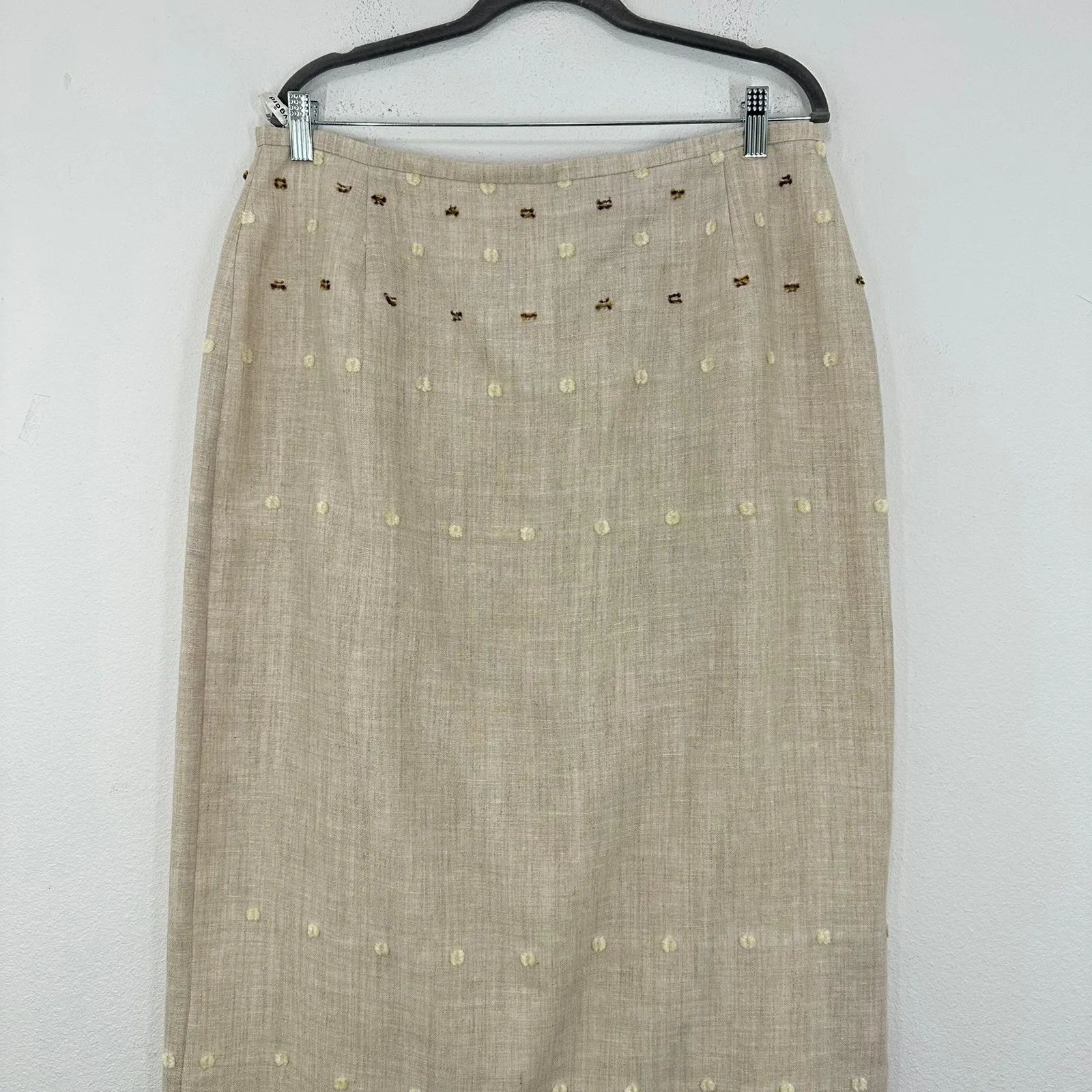 Bianca Nygaard‎ Linen Blend Skirt Beige Brown Embellished Midi Lagenlook Size 16 Tan - Image 2