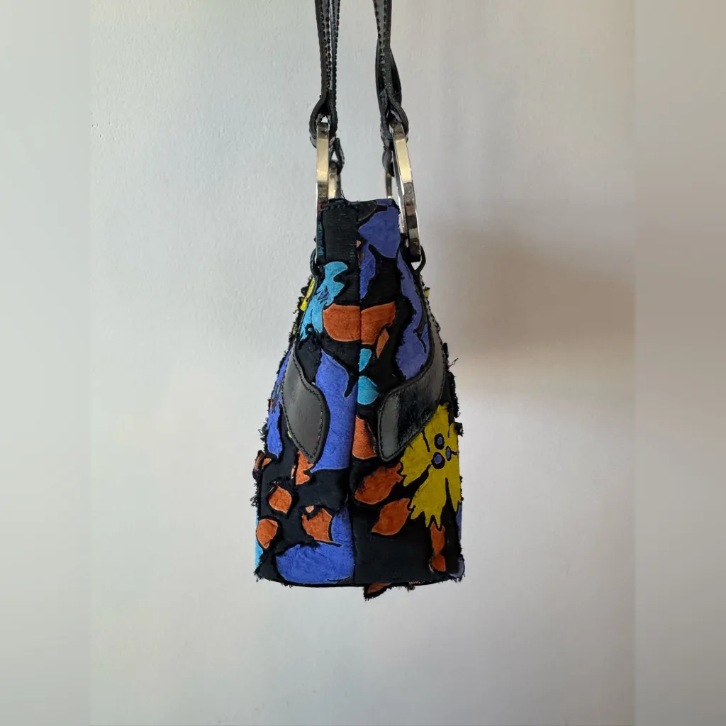 Ripani Women’s Vintage Patent‎ Leather and Floral Canvas Demi Shoulder Bag Black - Image 11