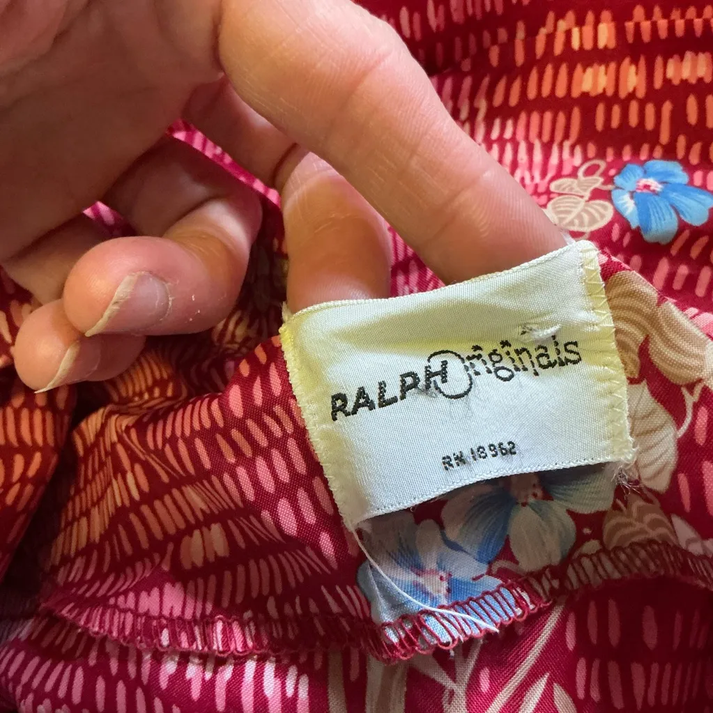 Vintage 70s red floral disco top Size M - Image 2