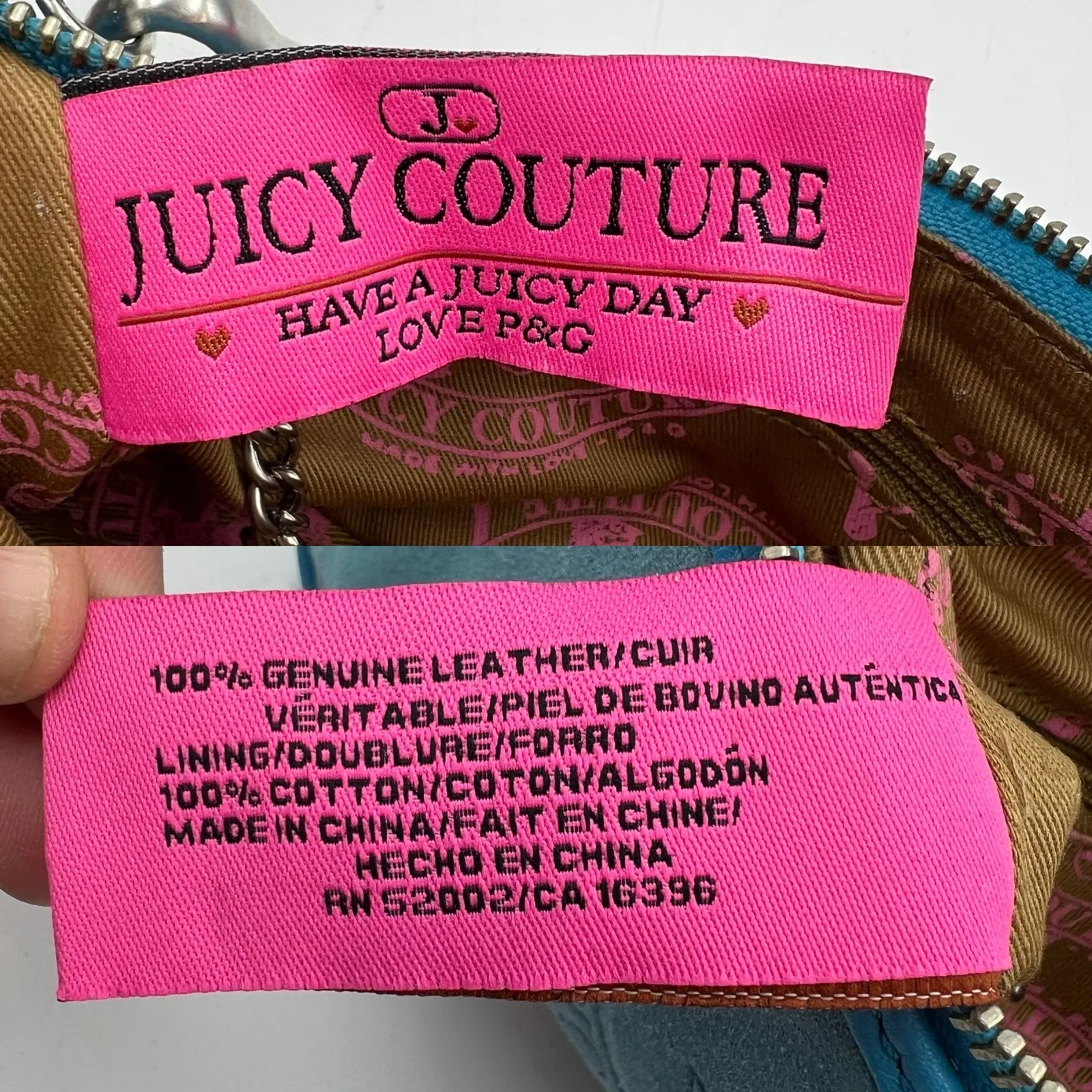 Vintage Y2K Juicy Couture Baguette Shoulder Bag Blue Leather Mini Heart Charm - Image 3