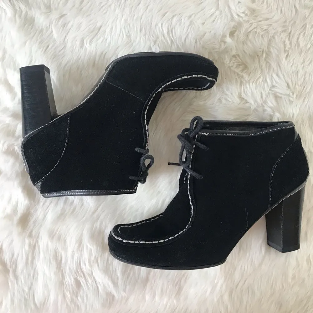 NINE WEST Suede Moccasin Ankle Boot Bootie Black Chunky Heel Leather Size 5.5‎ - Image 3