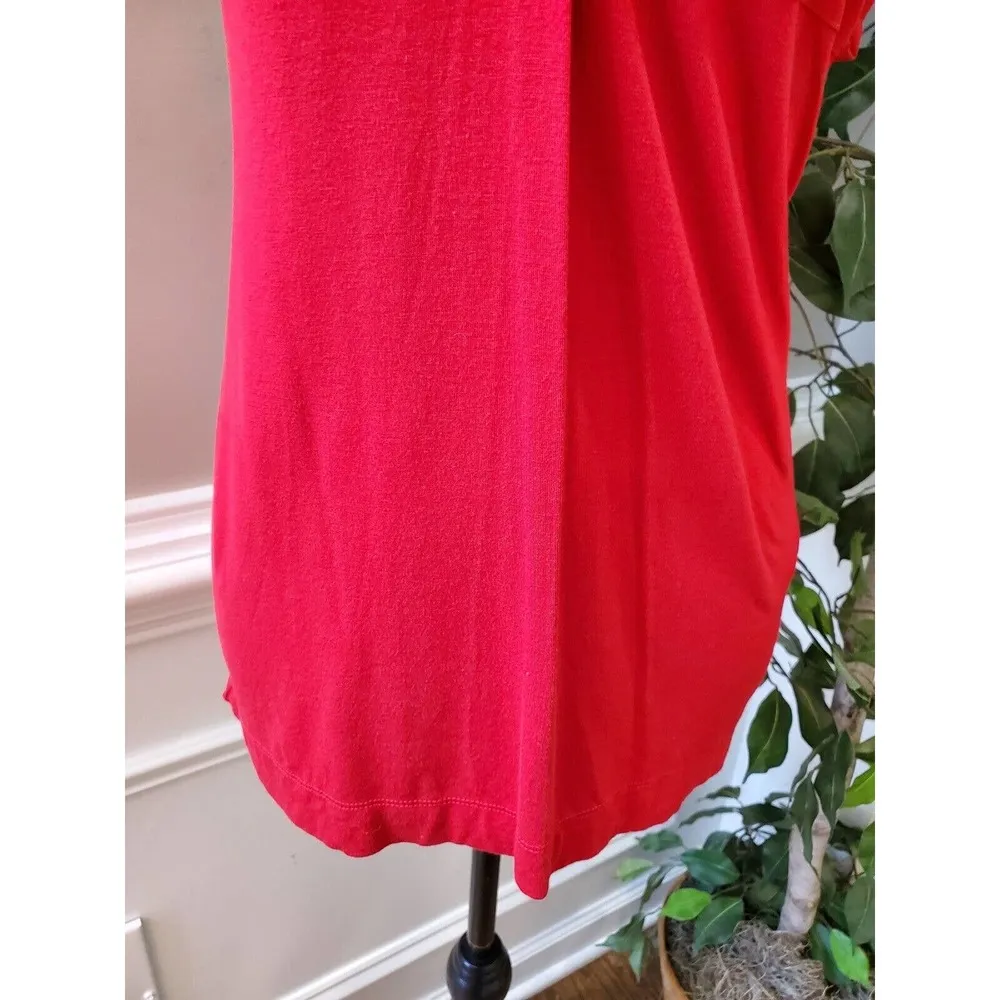Calvin Klein Women's Red Solid Rayon V-Neck Short Sleeve Top Blouse Size Small - Image 4
