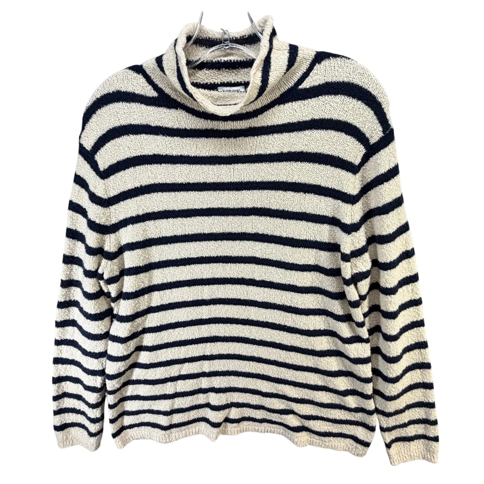 J Crew Cozy Rollneck Pullover Sweater Women M Cream Blue Stripe Cabin Soft Touch Size M - Image 2