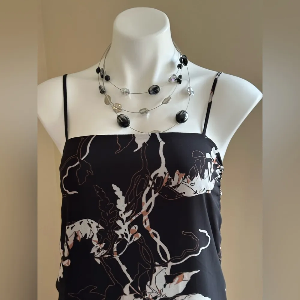 Shona Joy Sz 2 US Black Floral Shadows Ruched Slip Dress NWT - Image 2