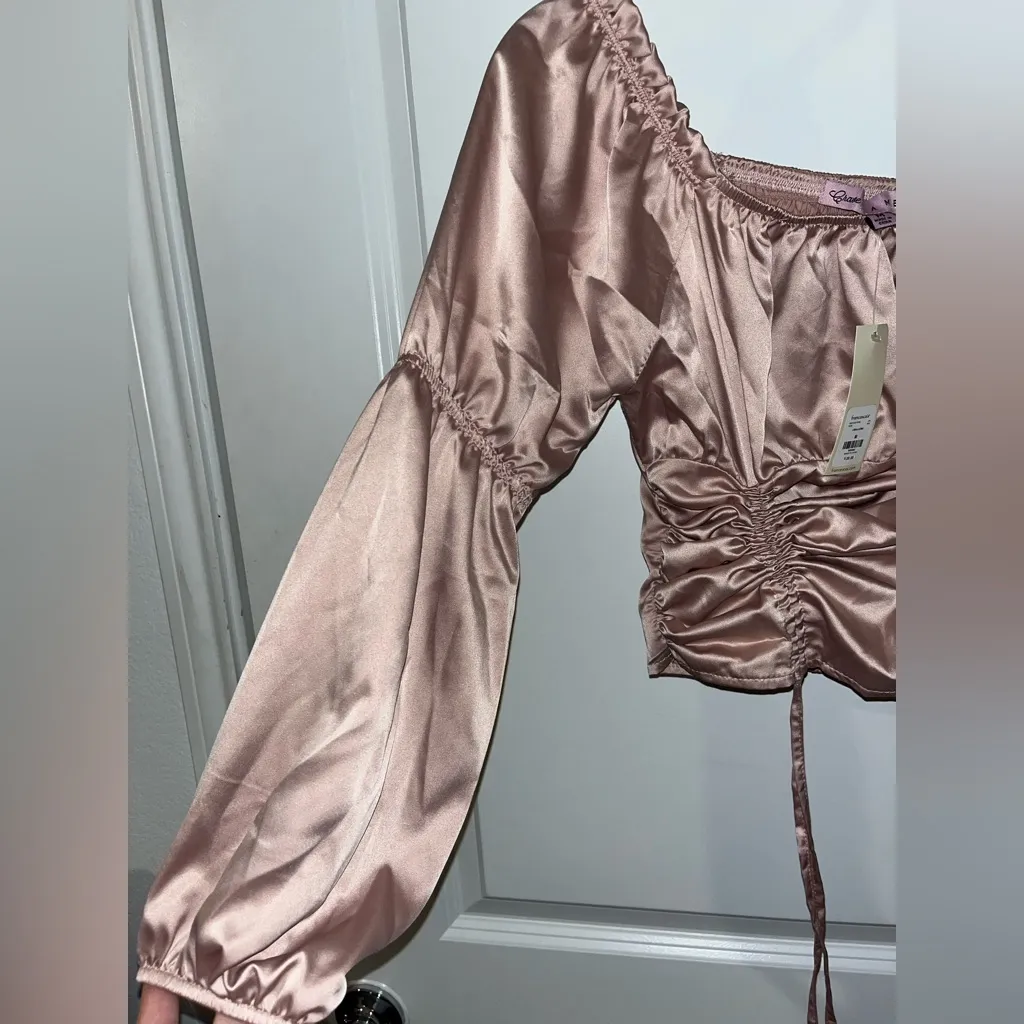 Francescas NWT RoseSatin Balloon Puff Sleeve Ruched Top Sz M Y2K SoftGirl Whimsy Pink Size M - Image 9