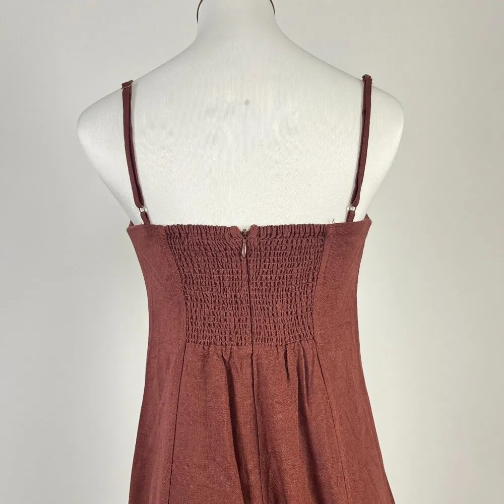 NWOT Farm Rio Linen Blend Sleeveless Halter Wide Leg Jumpsuit Sz S Brown - Image 9