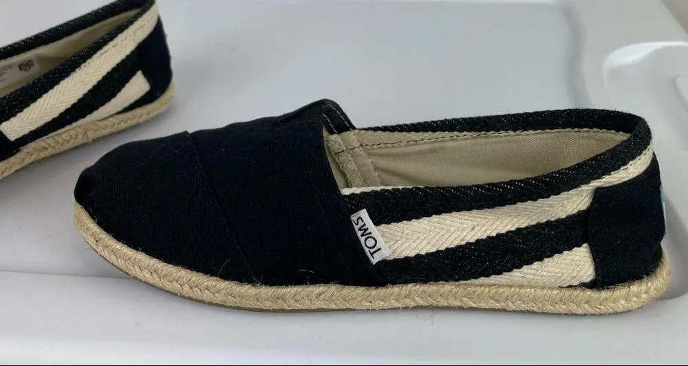 TOMS Womens Sz 7 Stripe University Classic Slip On Canvas Espadrille Shoes Black - Image 6