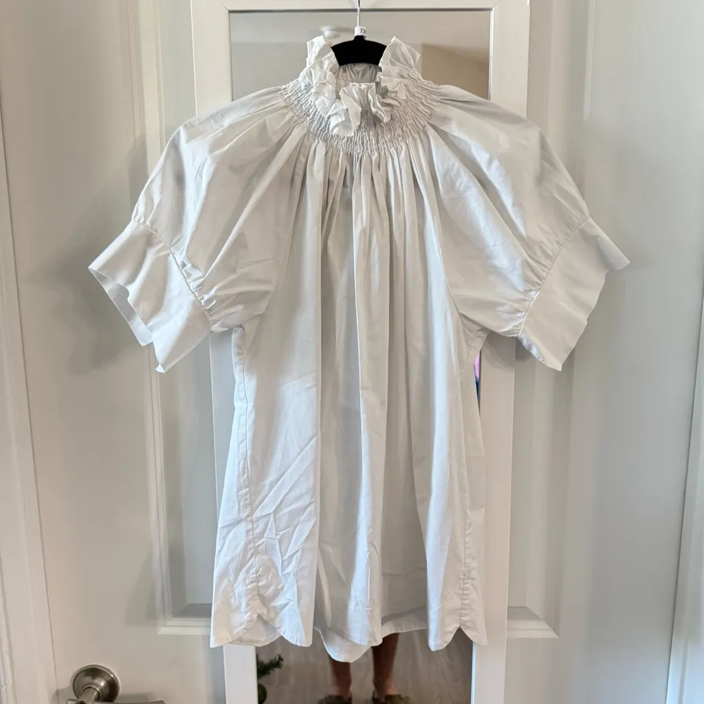 Monica Nera White Smocked Ruffle Cotton Blouse Tunic Size M Size M - Image 2