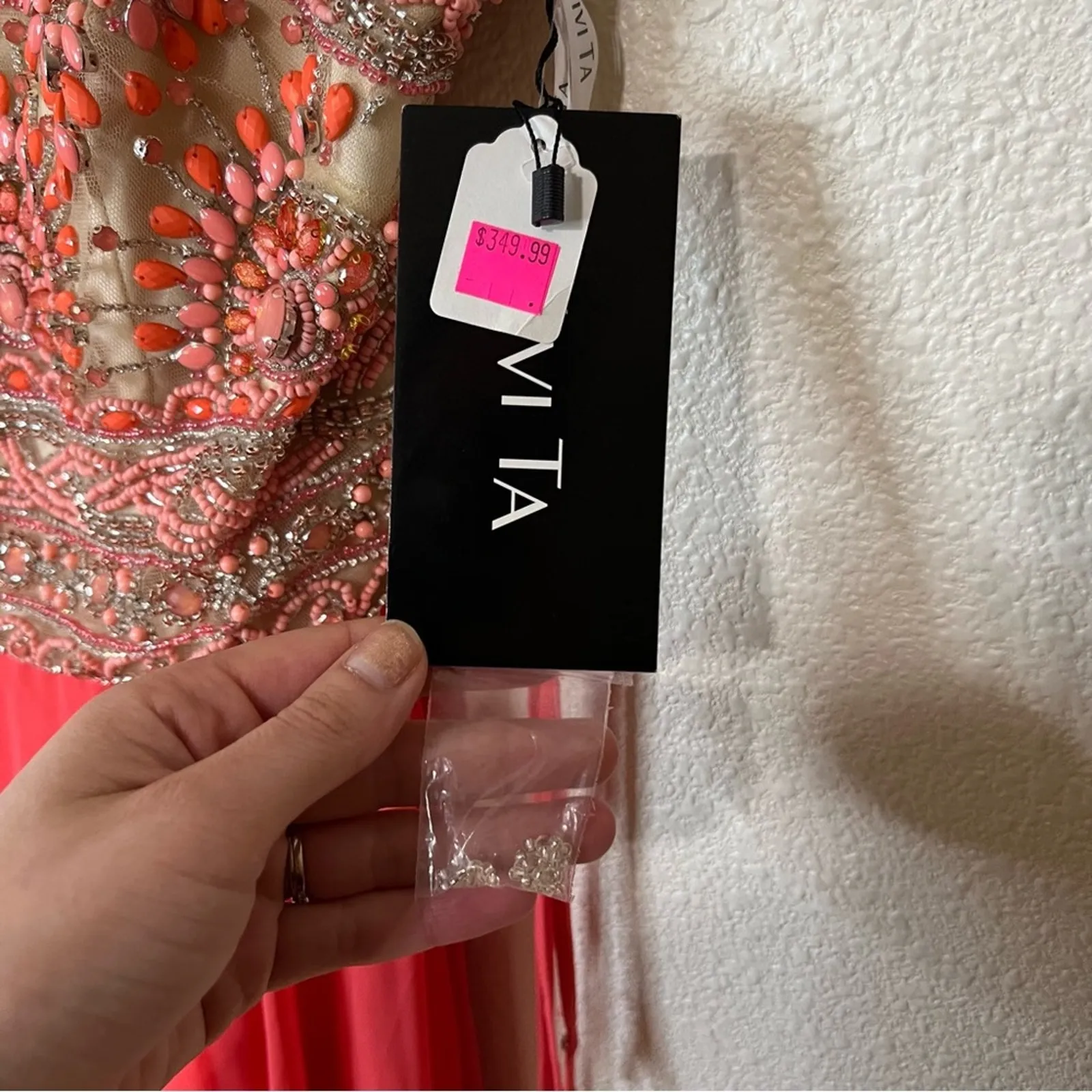 Vivi Ta orange coral beaded strapless chiffon fit and flare dress NEW 2 - Image 4