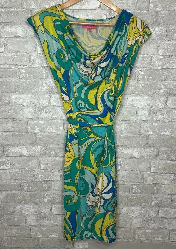 Banana Republic Blue Green Sheath Dress Cowl Neck Resort Wear - Image 2