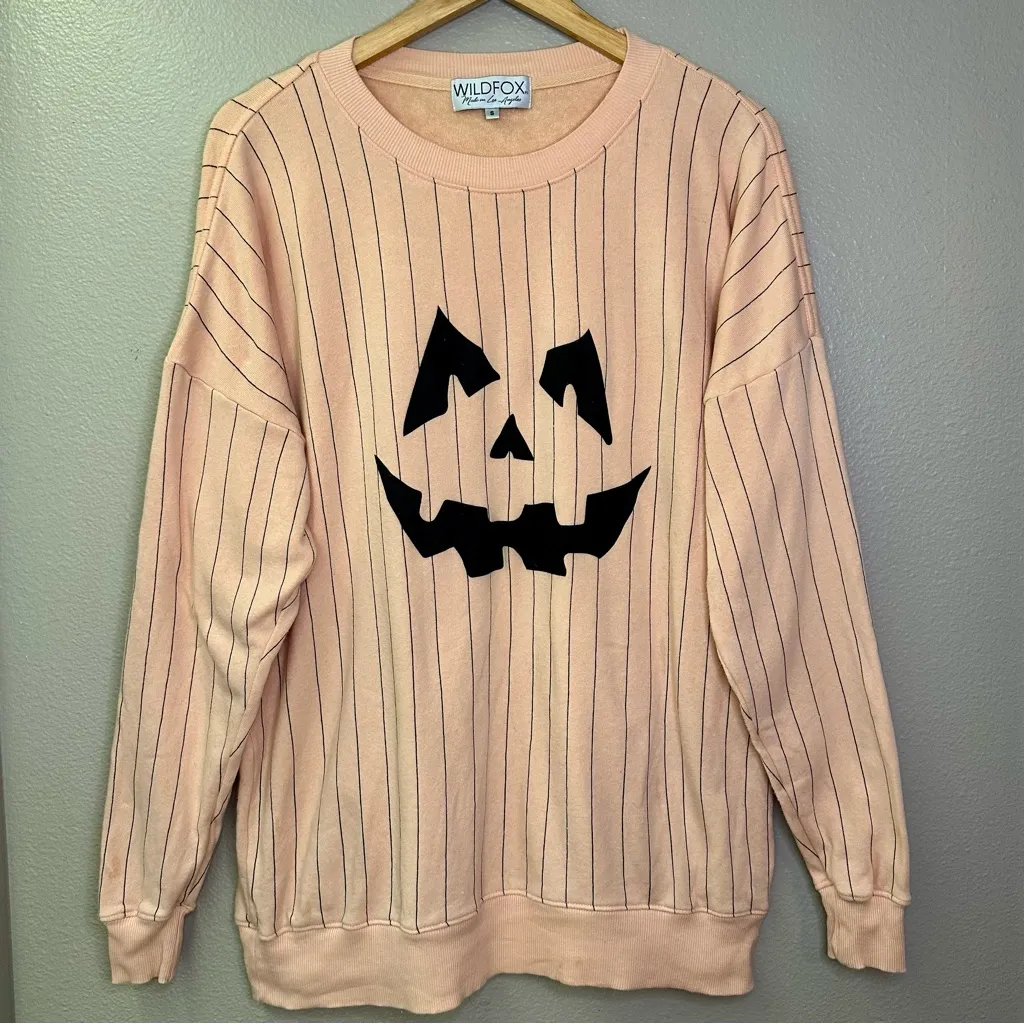 Wildfox Jack O Lantern Pumpkin Striped Road Trip Sweatshirt - Image 7