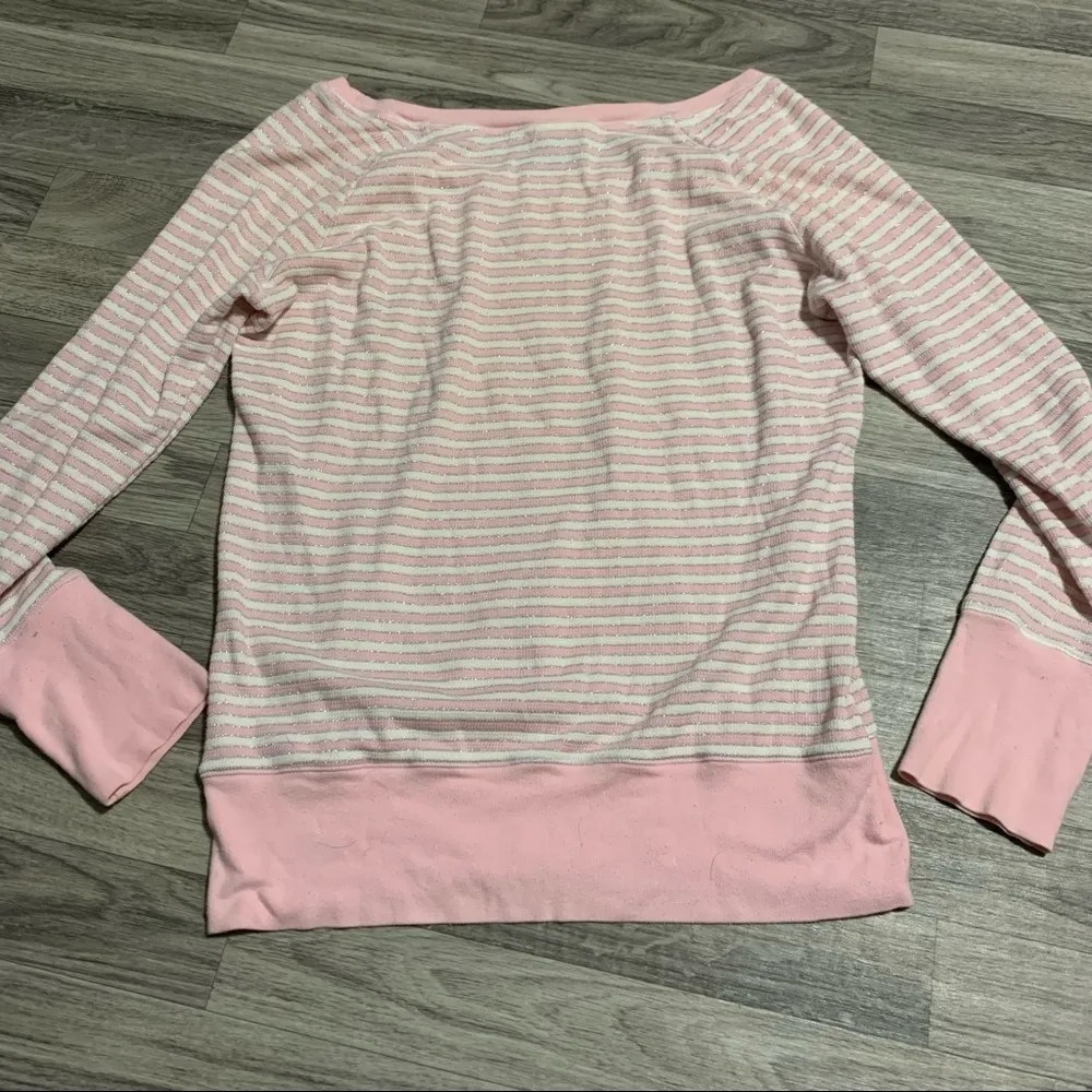 Victoria’s Secret light pink white silver striped Long Sleeve PJ Top; Medium - Image 7