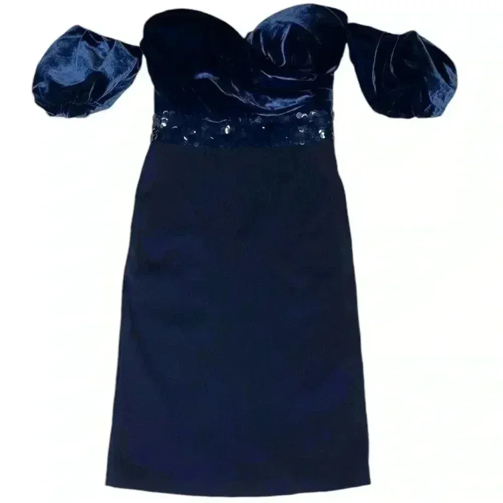 NWOT SACHIN & BABI Off-The-Shoulder Soto Midi Dress Size 6 Blue Sapphire Silk - Image 6