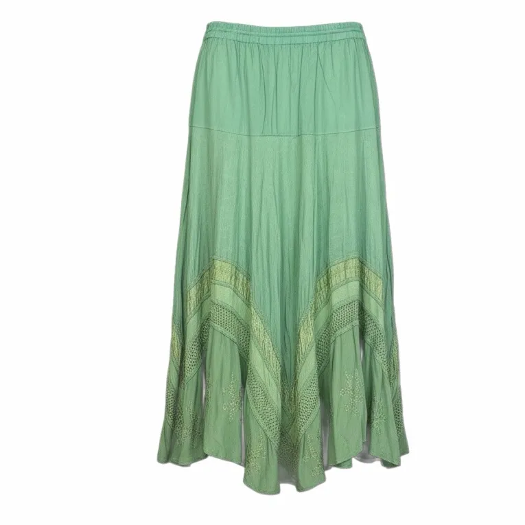 Fairycore Green Embroidered Boho Maxi Skirt Ashley Stewart Plus 2X - Image 3