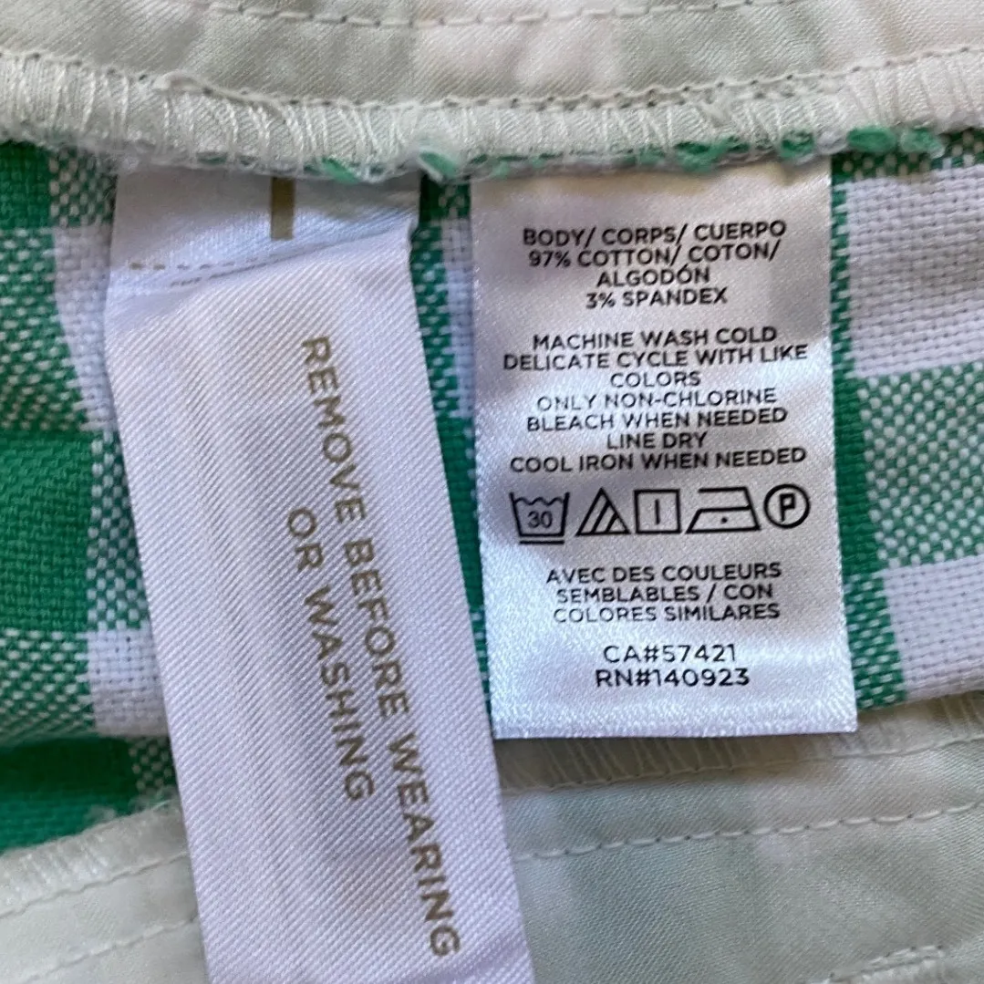 LOFT Riviera Shorts In Gingham Green‎ And White Checkered Mid Rise 6 NWOT - Image 7