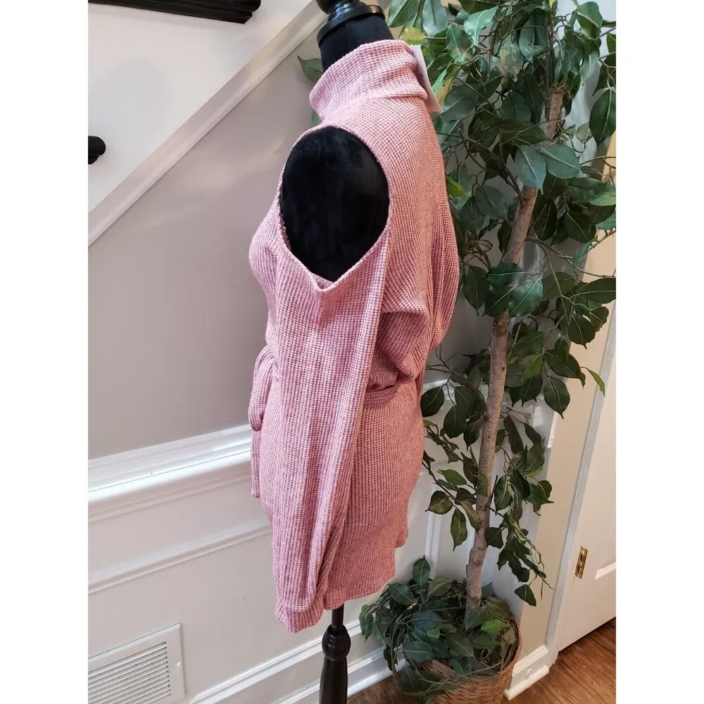 Made With Love Women's Pink Rayon Cold Shoulder Long Sleeve Knee Length Dress M Size M - Image 6