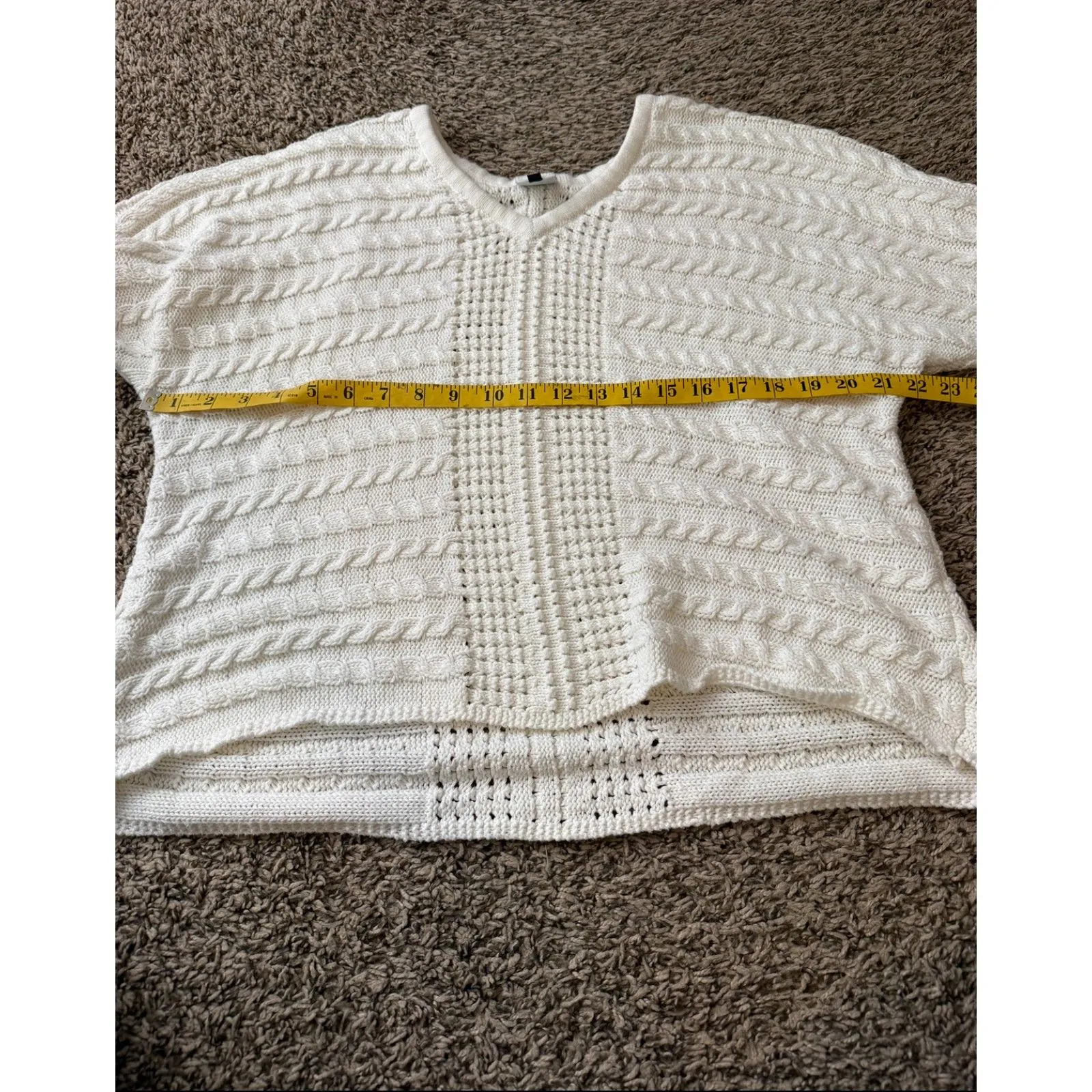 Cabi White Open Knit Fiesta Sweater Sz S Western Cowgirl Boho Fringe Cable Rodeo - Image 9