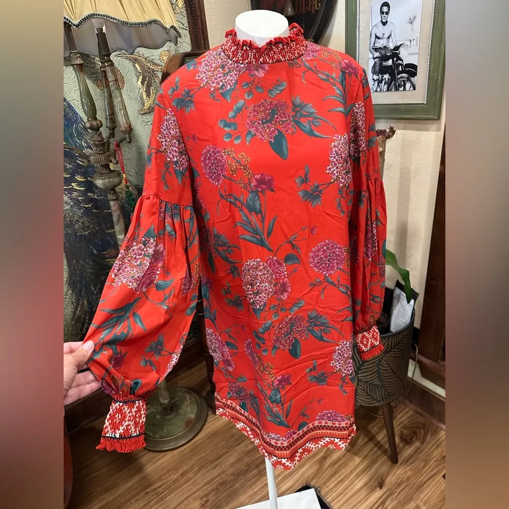 NWOT Flying Tomato Red Mock Neck Mini Bishop Sleeve Dress - Image 3