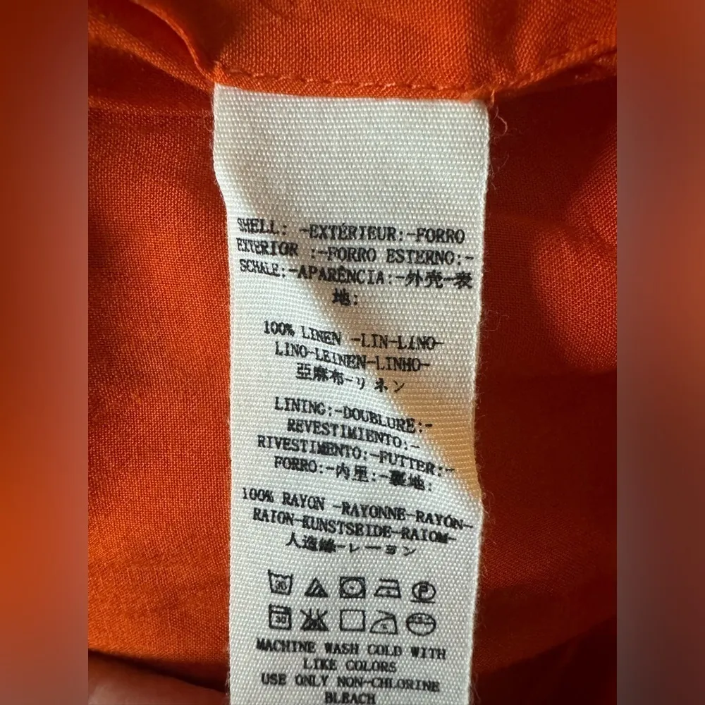 Free People Linen Puff Sleeve Floral Mini Dress Size 0 Orange - Image 8