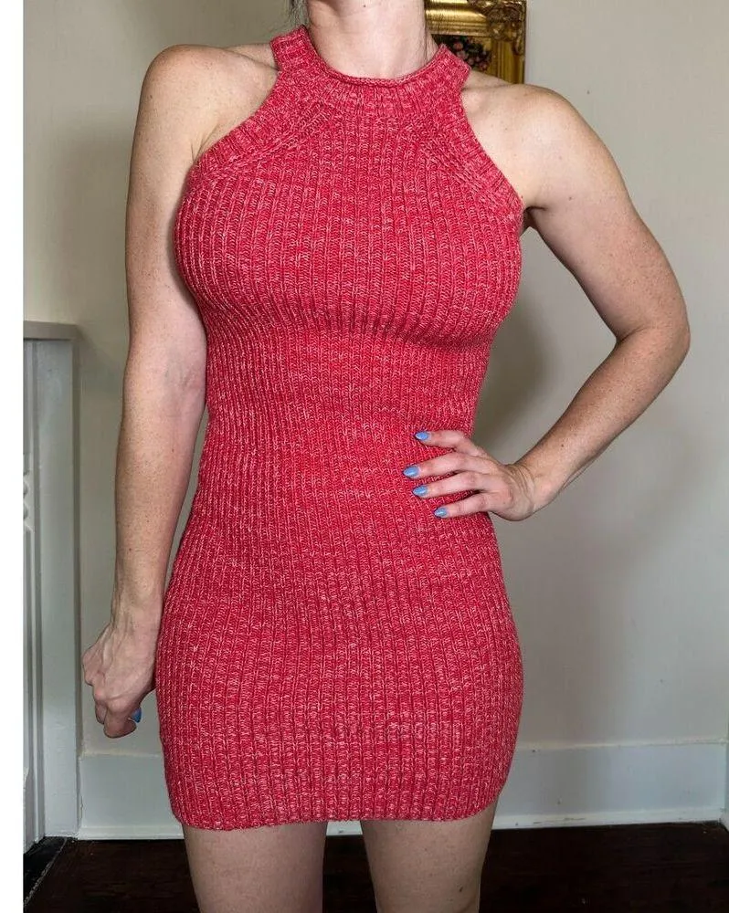 Etiquette Red Knit Midi Dress Size Small - Image 2