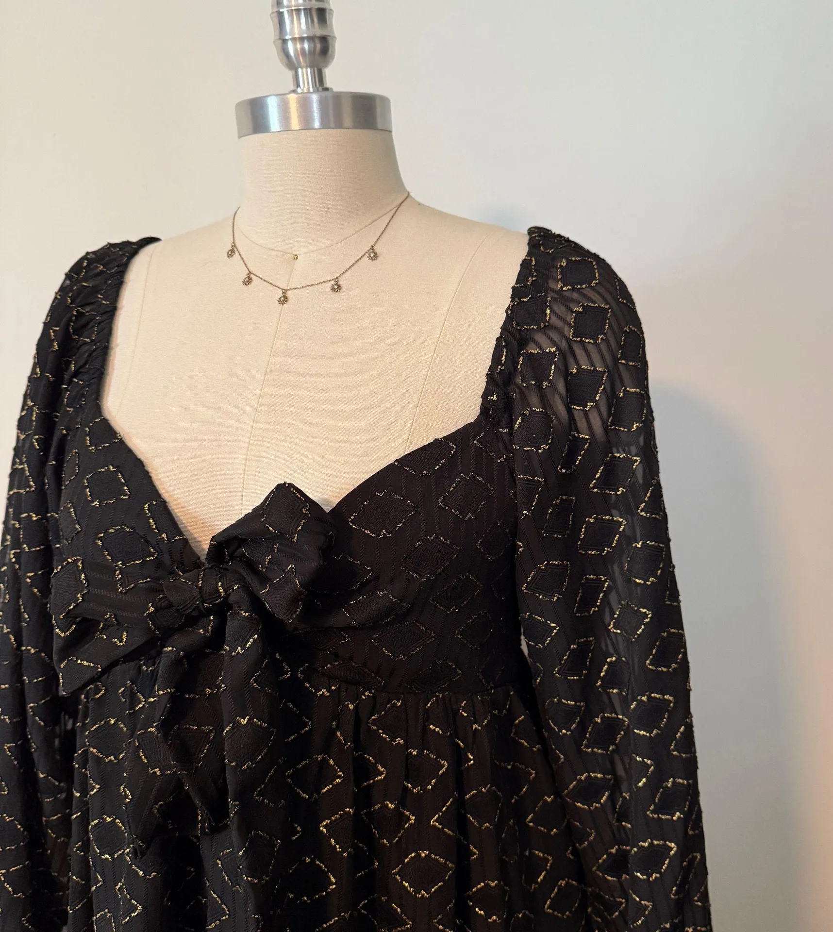 Amanda Uprichard Black and Gold Long Sleeve Dress - Image 3