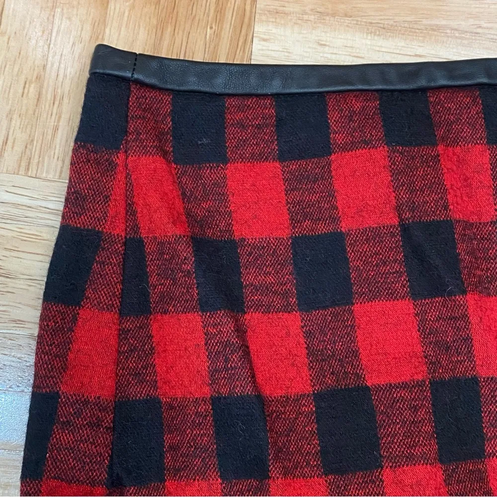 MADEWELL Red Buffalo Check Gamine Plaid Wool Blend Mini Skirt Size 2 - Image 6