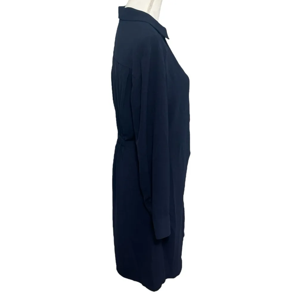 Emma & Michele Blue Navy VNeck Side Ruched Long Sleeve Wrap Dress NWT - Image 4