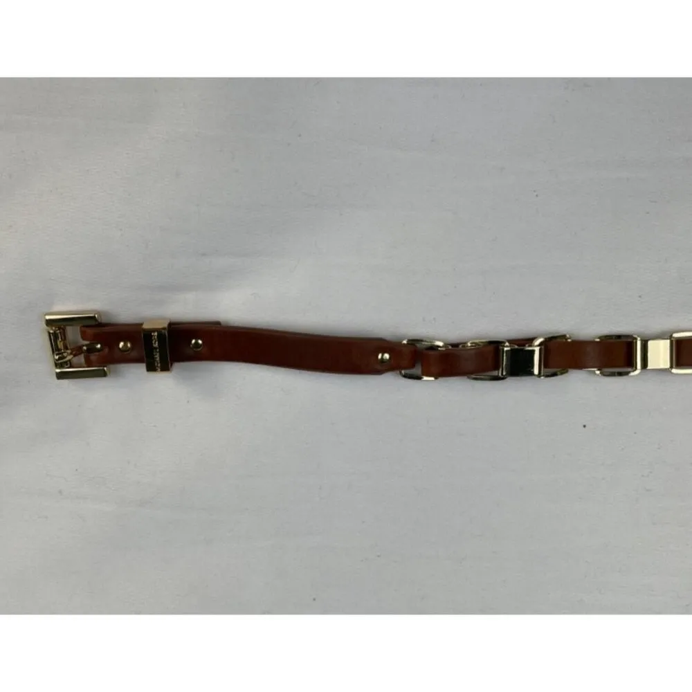 Michael Kors Women's Tan/Gold Chain Link/Leather Belt Size XS SKU 3772 - Image 5