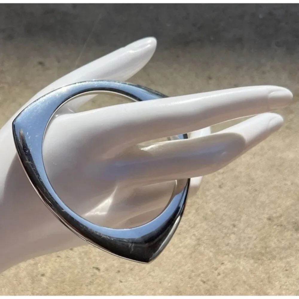 Vintage Rounded Bangle Square Geometric Shape Silver Tone Bracelet Sz 7.5” - Image 5