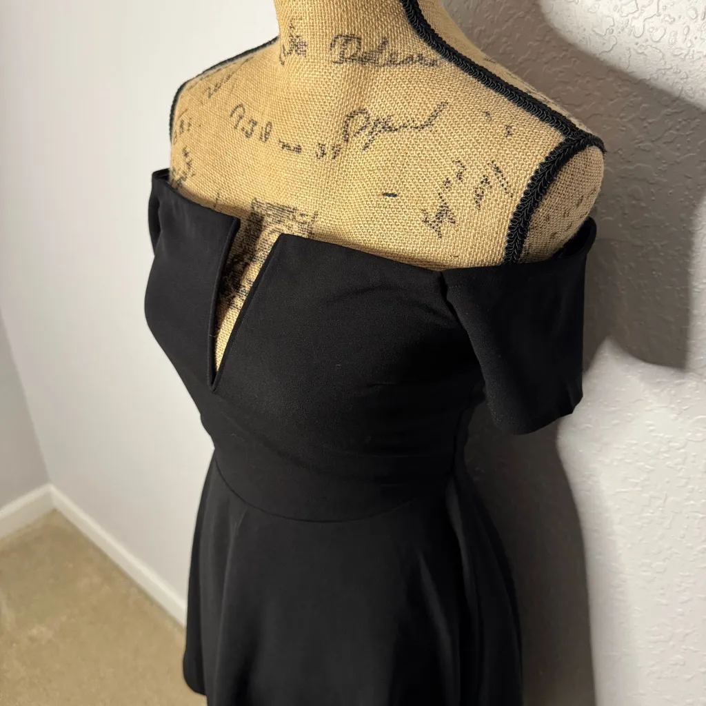 Lulus Play The Party Black Skater Fit Flare Dress Off Shoulder Size S Cocktail - Image 3