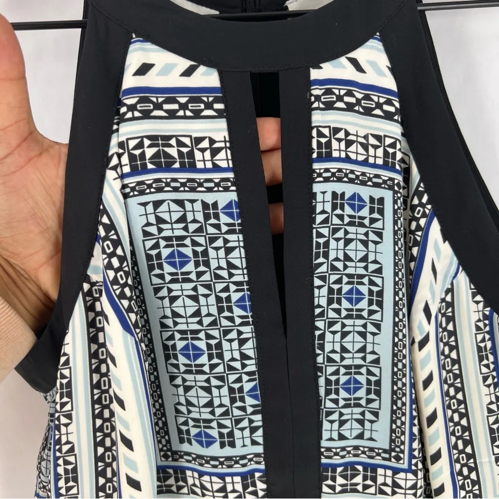 Parker Silk Geometric Print Keyhole Chest Halter Neck Fit &‎ Flare Dress XS - Image 4