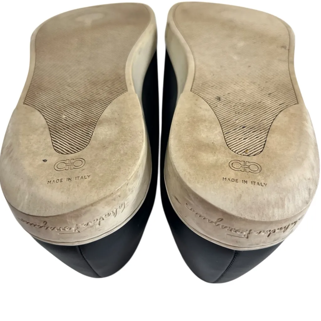 Salvatore Ferragamo Novello Nero Calf Black Leather Flats Sneaker Gold Bow 9.5 - Image 10