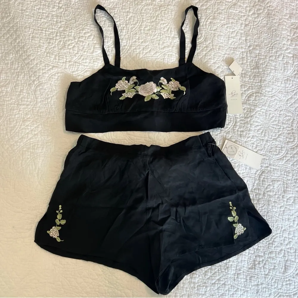 RYA MAGNOLIA BRALETTE SET Black Floral Embroidered Size Small S NWT - Image 2