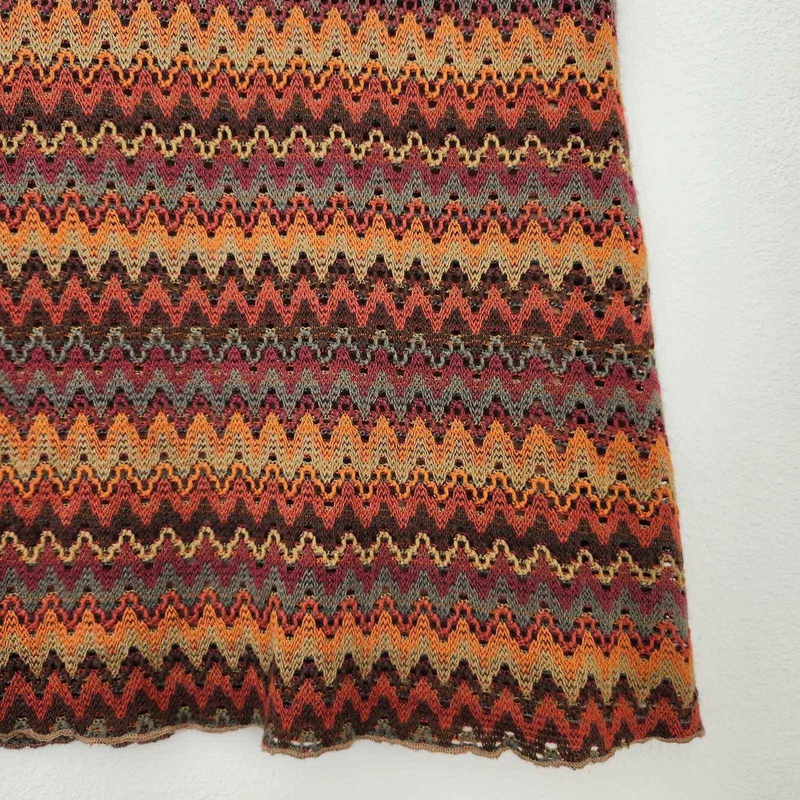 Vintage Y2K Xhilaration Zig Zag Crochet Knit Mini Skirt Fall Brown Orange L - Image 3