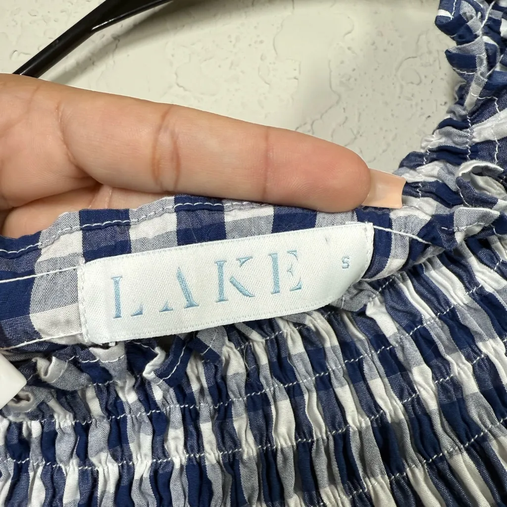 LAKE Veranda Navy Gingham Dress Size Small Blue - Image 6