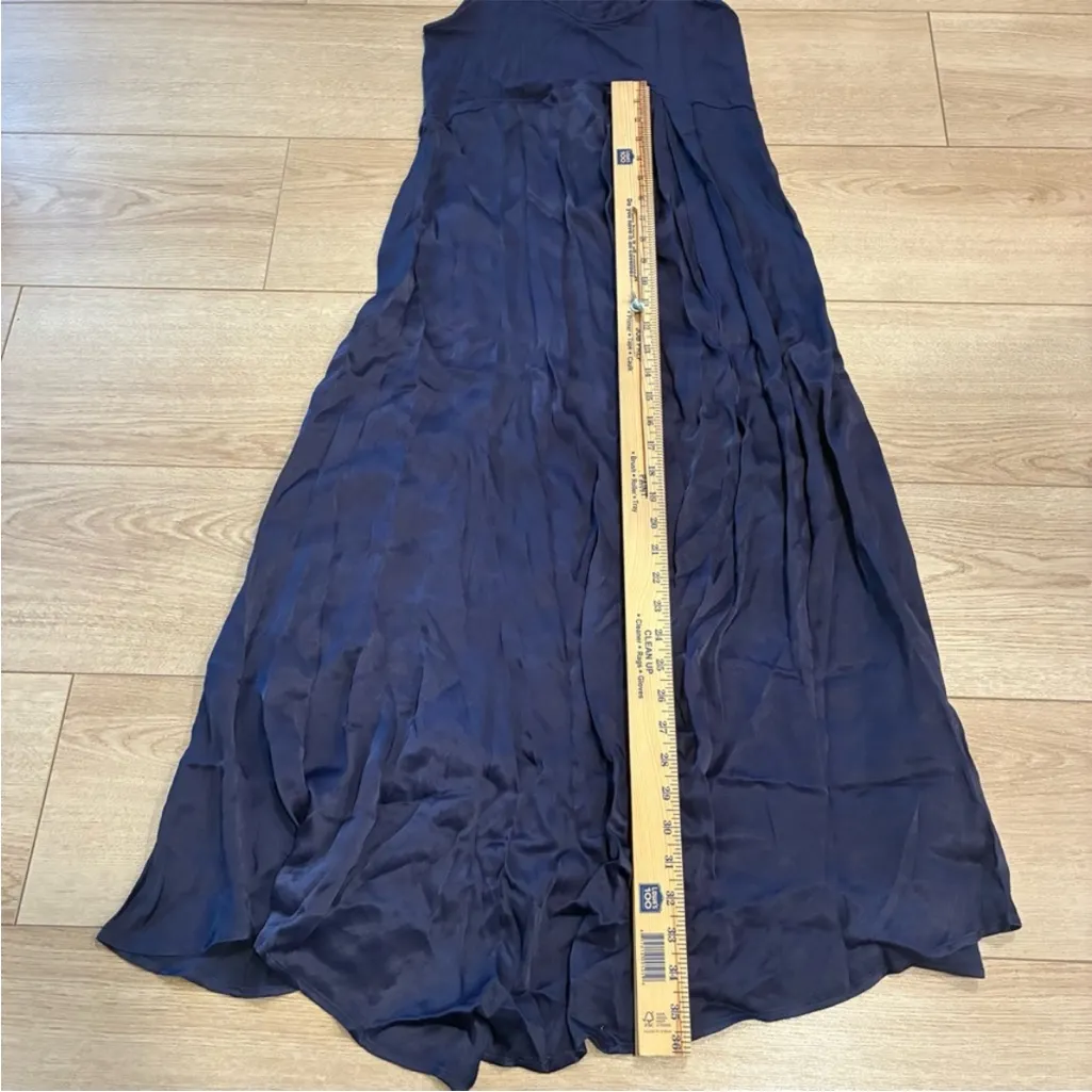 Anthropologie Gemini Twofer Maxi Dress Navy Blue Sleeveless Satin Size M - Image 3