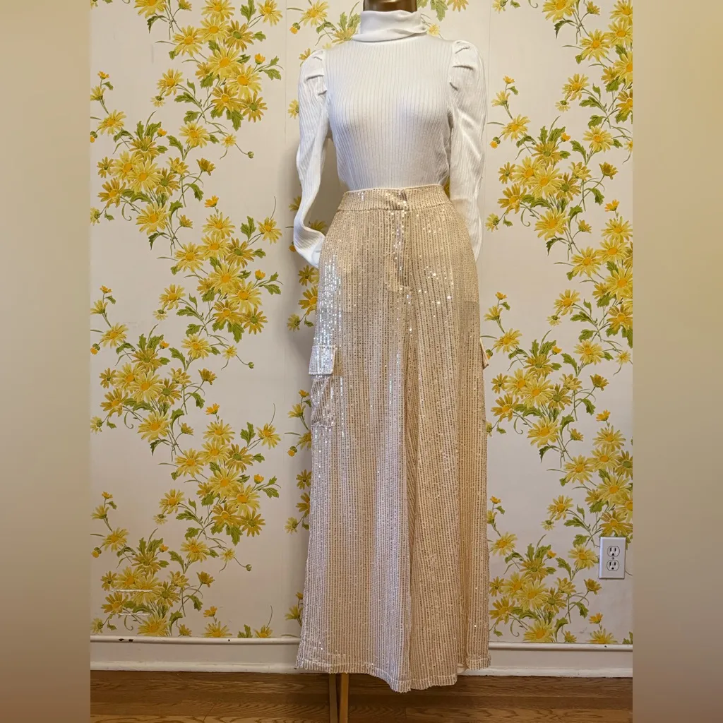 Sparkly sequined cargo pants size S - Image 3